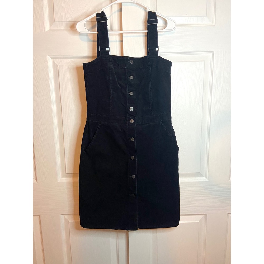 Gap Denim Black Corduroy Pinafore Dress Button Front Jumper Small Tall